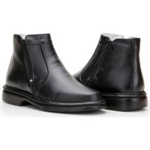 Bota Masculina Cano Curto Couro Confort Zíper Bico Redondo Preto 38