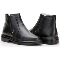 Bota Masculina Cano Curto Couro Confort Zíper Bico Redondo Preto 41