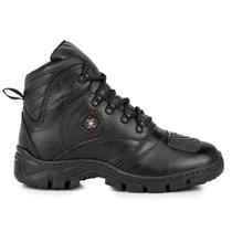 Bota Masculina Cano Curto Cross De Couro Preto Com Carteira Bota Masculina Cano Curto Cross De Couro Preto Com Carteira