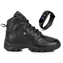 Bota Masculina Cano Curto Cross De Couro Preto Com Relogio