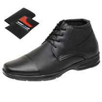 Bota Masculina Cano Curto em Couro Confortável + Carteira