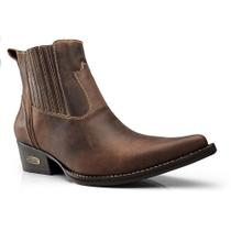 Bota Masculina Cano Curto Texana Couro Elástico Capeli Boots Café 37