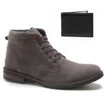 Bota Masculina Casual Com Carteira Hencco Coturno Cano Médio Camurça Confortável Macio