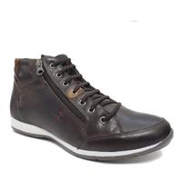 Bota Masculina Casual em Couro com Elástico e Ziper Lateral NE-1005