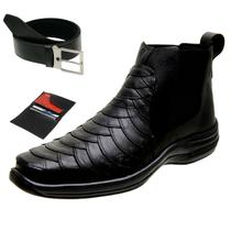 Bota Masculina Coturno Casual Ortopédica Escamada Edição Botina Conrfort C/ Carteira e Cinto