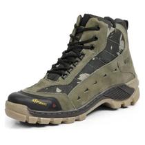 Bota Masculina Coturno Estampa Militar Exercito Em Couro Ajuste Cadarço Sola Tratorada Palmilha EVA Bota Masculina Coturno Estampa Militar Exercito Em Couro Ajuste Cadarço Sola Tratorada Palmilha EVA