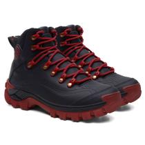 Bota Masculina Coturno N7 de Couro Linha Premium Cor Preto e Vermelho