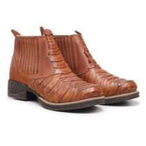 Bota Masculina Country Botina Escamada Couro Sola Costurada