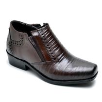 Bota Masculina Couro Cano Curto Zíper Bico Quadrado Conforto