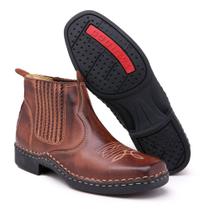 Bota Masculina Couro Country Costurada Solado Borracha 204