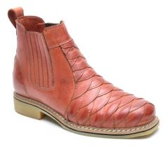 Bota Masculina Couro Escamado Cano Curto Estilo Texano Solado Borracha Costurado - Bota Masculina Couro Escamado Cano Curto Estilo Texano Solado Borracha Costurado -