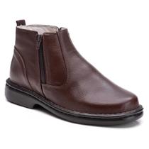 Bota Masculina Couro Leve Casual Zíper Conforto Dia a Dia