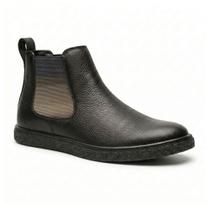 Bota Masculina Couro Liso Brilhante Macia Sola Crepe Confort Cor:PretoTamanho:43