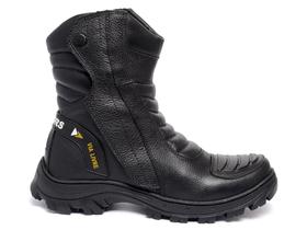 Bota Masculina Couro Motoqueiro Cano Longo Militar Proteção De Marcha Palmilha Em Gel