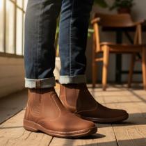 Bota Masculina Couro Nobuck Botina Casual Social Country Botinha Solado Costurado R 2520 Marrom Cor
