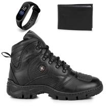 Bota Masculina Cross De Couro Preto Com Relogio e Carteira Bota Masculina Cross De Couro Preto Com Relogio e Carteira