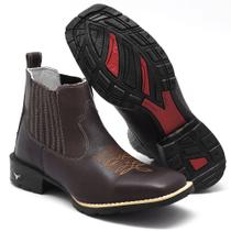 Bota Masculina de Couro Cano Baixo Bico Quadrado Texana Resistente Confortável Para Trabalhar Sair