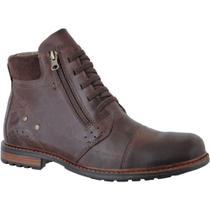 Bota Masculina de Couro Coturno Casual com Zíper Calce Fácil Cor Café Bota Masculina de Couro Coturno Casual com Zíper Calce Fácil Cor Café