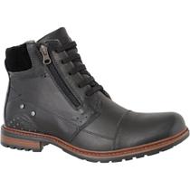 Bota Masculina de Couro Coturno Casual com Zíper Calce Fácil Cor Preto