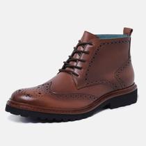 Bota Masculina De Couro Solado Em EVA Ultraleve Confortável Resistente Elegante Dia a Dia