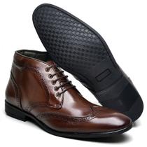 Bota Masculina em Couro Amarração Brogue Conforto Moderna Manutt