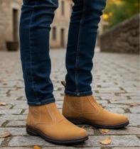 Bota Masculina Em Couro Nobuck Botina Cano Medio Baixo Botinha Country Leve Macia 2520 Amarelo