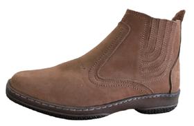 Bota Masculina Em Couro Nobuck Botina Cor Marrom Claro Rato Botinha Solado Borracha Costurado