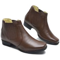 Bota Masculina estilo Botina em Couro Floter Solado de Borracha na cor Marrom e Preto