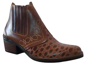 Bota Masculina Estilo Country Cowboy Peao Rodeiro Boiadeiro Botina Homem Campo Cidade 3736 Marrom