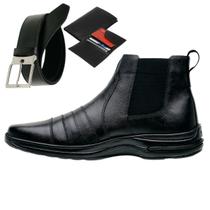 Bota Masculina Gmm Shoes Botina Conforto Solado Costurado + Cinto e Carteira