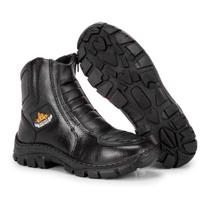 Bota Masculina Motociclista Em Couro Sola Tratorada Costurada Com Zíper