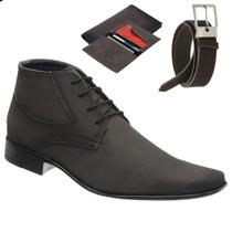 Bota Masculina Social Sapato Casual Cano Curto Confortável Salto Baixo + Cinto + Carteira