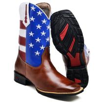 Bota Masculina Texana Cowboy em Couro Solado Bicolor Bico Quadrado 2504 Cano Alto Bordado 37 ao 47 - FAKICINI