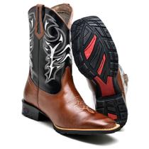 Bota Masculina Texana Cowboy em Couro Solado Bicolor Bico Quadrado 2505 Cano Alto Bordado 37 ao 47