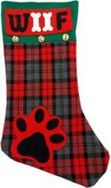 Bota Meia Natalina Decoração Tecido Xadrez Woof 46cm