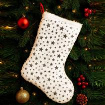 Bota Meia Pelúcida Pendente Enfeite Natalino Estrelas 32cm Prata Bota Meia Pelúcida Pendente Enfeite Natalino Estrelas 32cm Prata