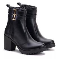 Bota MIla Flor Feminina de Couro Legítimo Cano Curto 1426-01 Bota MIla Flor Feminina de Couro Legítimo Cano Curto 1426-01