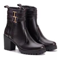 Bota MIla Flor Feminina de Couro Legítimo Cano Curto 1426-01 Bota MIla Flor Feminina de Couro Legítimo Cano Curto 1426-01