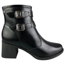 Bota Mississipi Feminina Salto Bloco Bico Fino Detalhe Fivela Original Cor:PretoTamanho:39