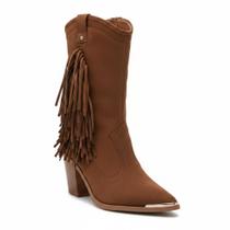 Bota Moleca Camel Franjas Bico Fino Charme Urbano - Bota Moleca Camel Franjas Bico Fino Charme Urbano -