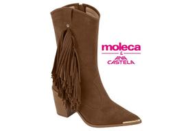 Bota Moleca Country Cano Médio Caramelo Com Franjas E Salto Bloco Camel