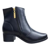 Bota Moleca Feminina Cano Curto Saltinho Zíper Dourado Conforto Bota Moleca Feminina Cano Curto Saltinho Zíper Dourado Conforto