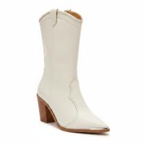 Bota Moleca Off White Bico Fino Feminino Zíper Lateral - Bota Moleca Off White Bico Fino Feminino Zíper Lateral -