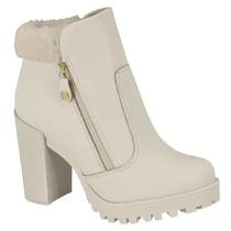 Bota Moleca Salto Alto Com Pelos Feminino Cor Off White