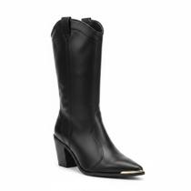 Bota Moleca Salto Bloco Preto Bico Fino Elegância Urbana - Bota Moleca Salto Bloco Preto Bico Fino Elegância Urbana -