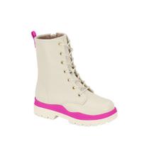 Bota Molekinha Infantil Feminino Branco Rosa Ziper 2179 103