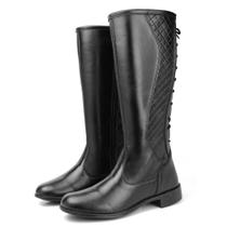 Bota Montaria Casual Feminino Zíper Matelassê Cadarço Traseiro Elegante