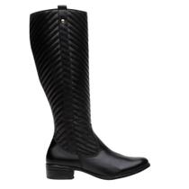 Bota Montaria Couro Feminina Cano Alto Zíper Matelassê Moda Inverno Elegante Salto Baixo