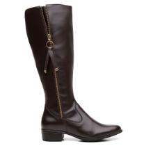 Bota Montaria Couro Feminino Cano Alto Zíper Lateral Moda Inverno Elegante Salto Baixo Bota Montaria Couro Feminino Cano Alto Zíper Lateral Moda Inverno Elegante Salto Baixo