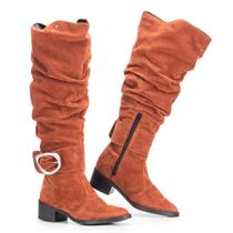 Bota Montaria Em Camurça Enrugada GuGi 220GG Cano Longo Com Zíper e Fivela